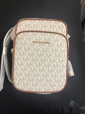 Michael Kors Cream and Brown Monogram Crossbody Bag